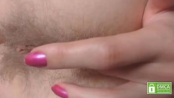 Close up fingers in hairy bushy asshole by redhead girl